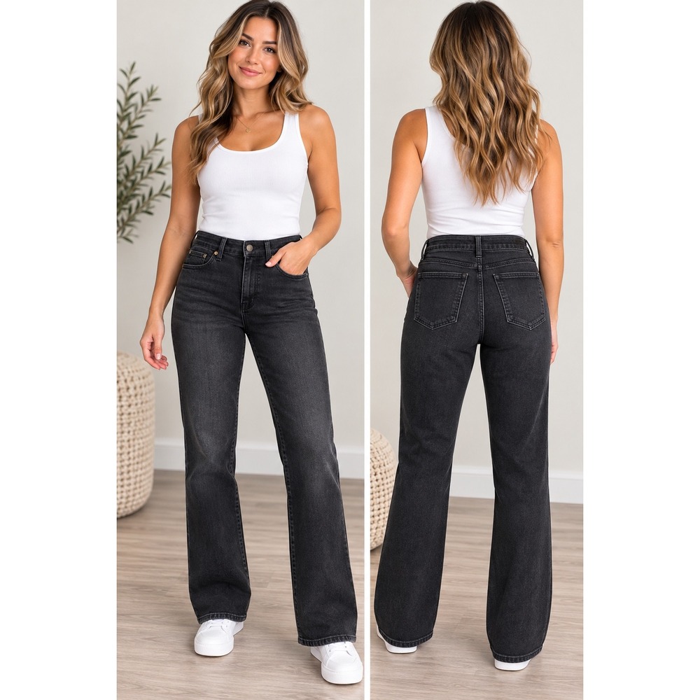 Theory Women's Size 8 Black Wash Slim Bootcut Jeans Mid Rise Stretch Denim